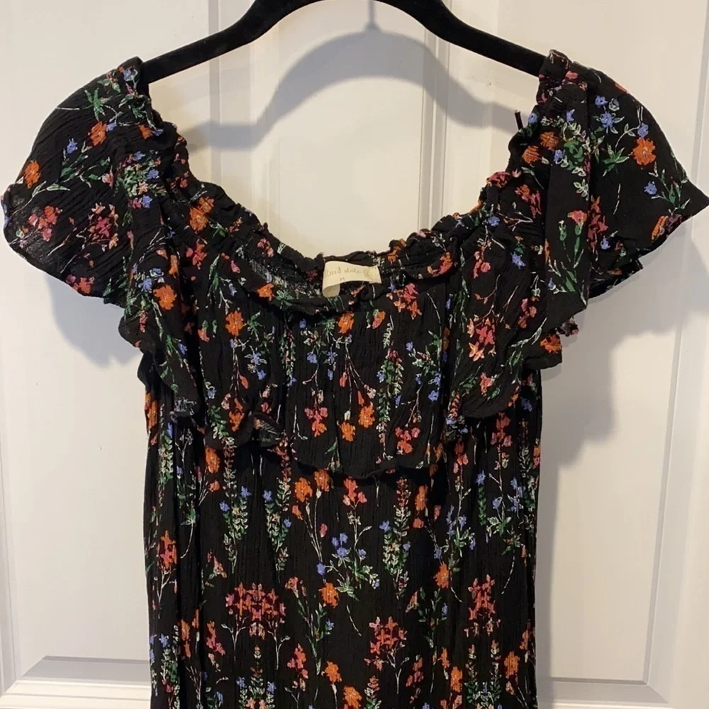 Altar’d State Black Floral Off Shoulder Dress EUC